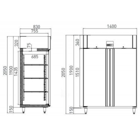 GAMMO 1400 Liter GN2/1 Gewerbekühlschrank